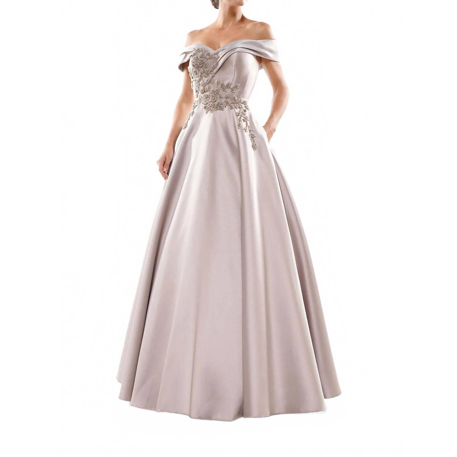 New Marsoni By Colors Off Shoulder Ball Gown In Taupe